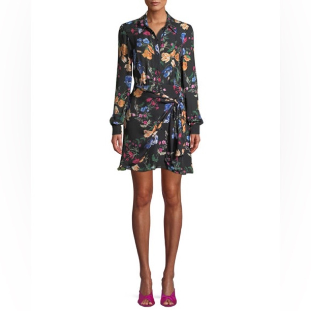 Parker Ora Black Floral Long Sleeve Mini Dress